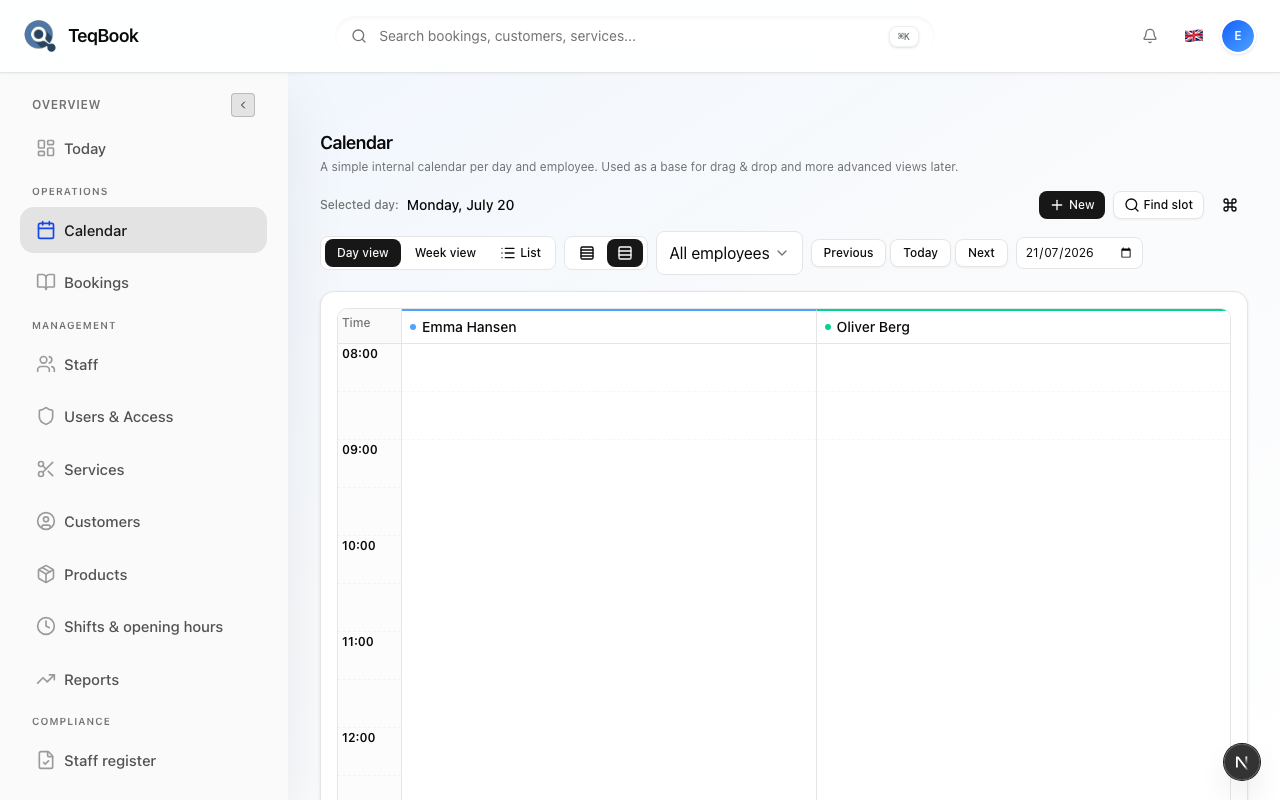 Calendar after starting a rebook flow